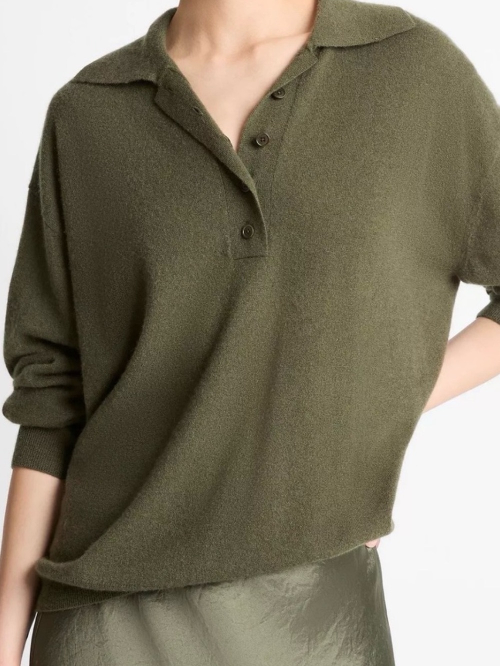 Vince Cashmere - Silk Polo Sweater Green XS